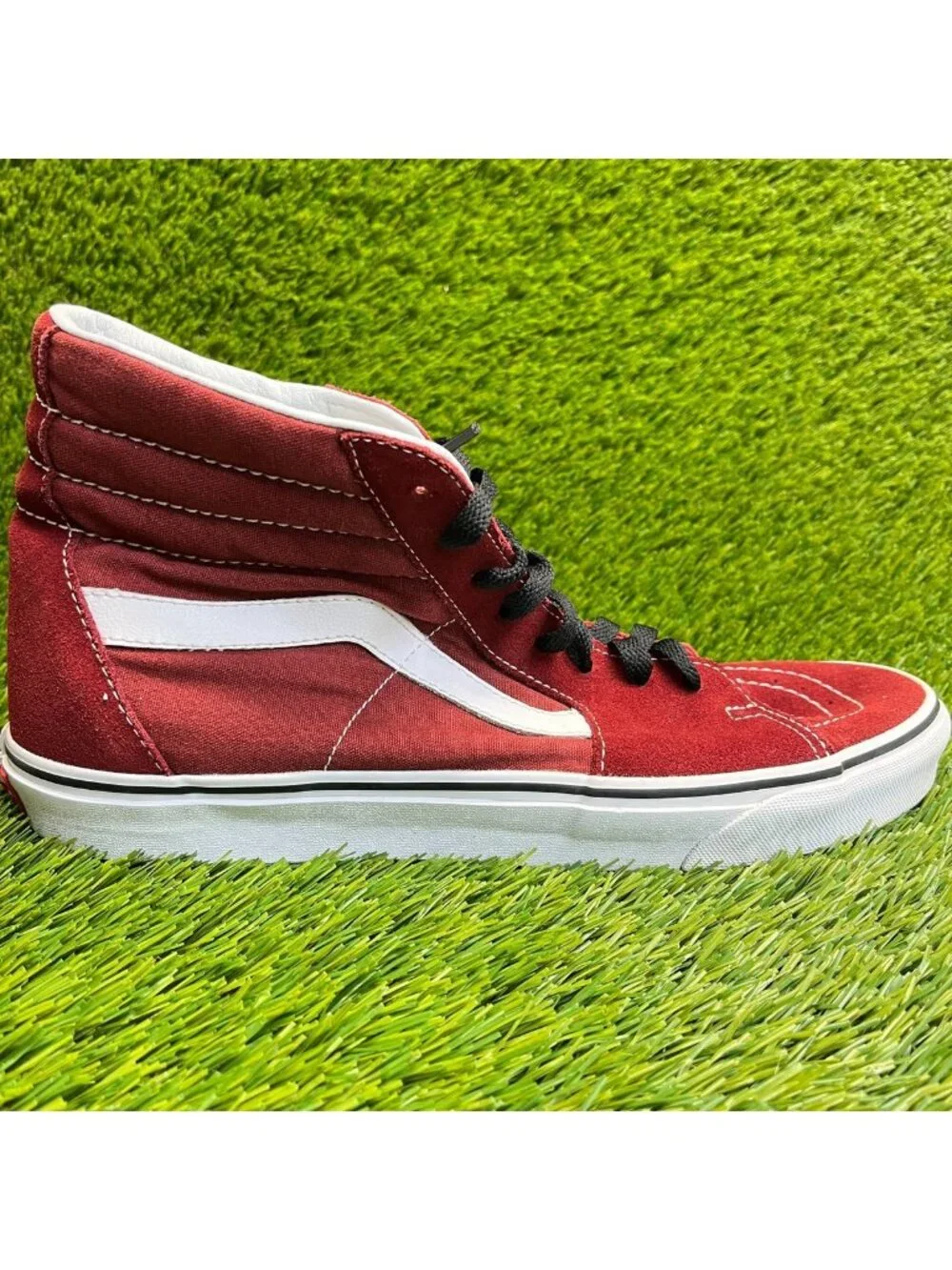 Vans Sk8-Hi Mens Size 11 Maroon White Black Athletic Skateboard Shoes Sneakers